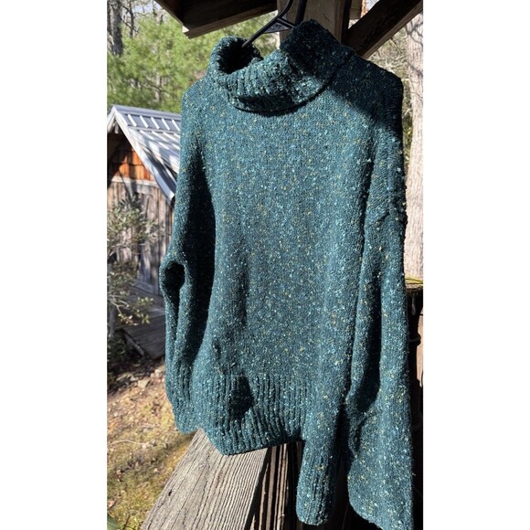 J. Jill Sweaters - J Jill Women’s Turtleneck Sweater M Teal Green Tweed Speckled Cotton Blend